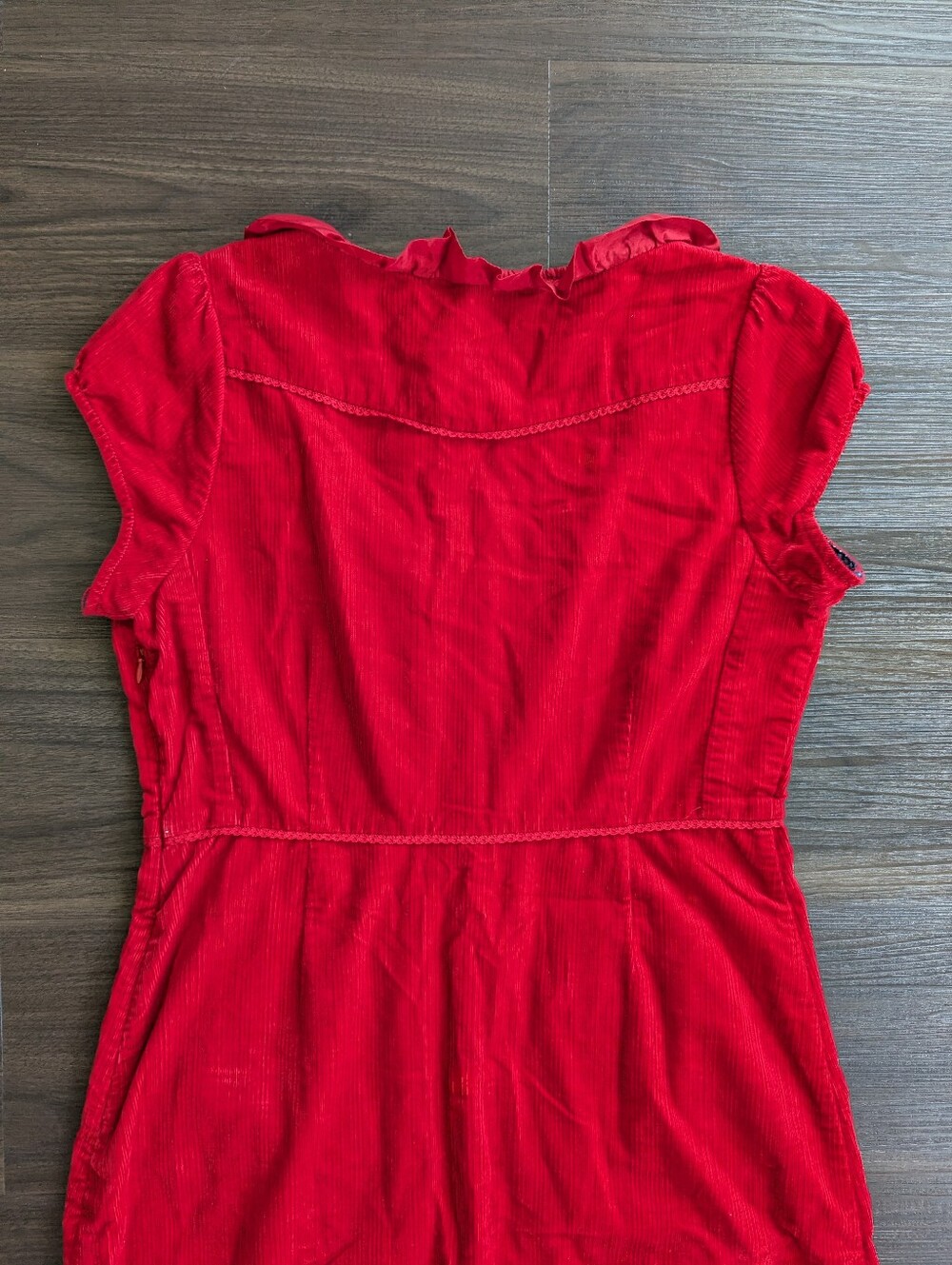 Anthropologie Maeve Red Corduroy Dress Size 10 Romantic Ruffle Whimsigoth Date - Picture 9 of 10